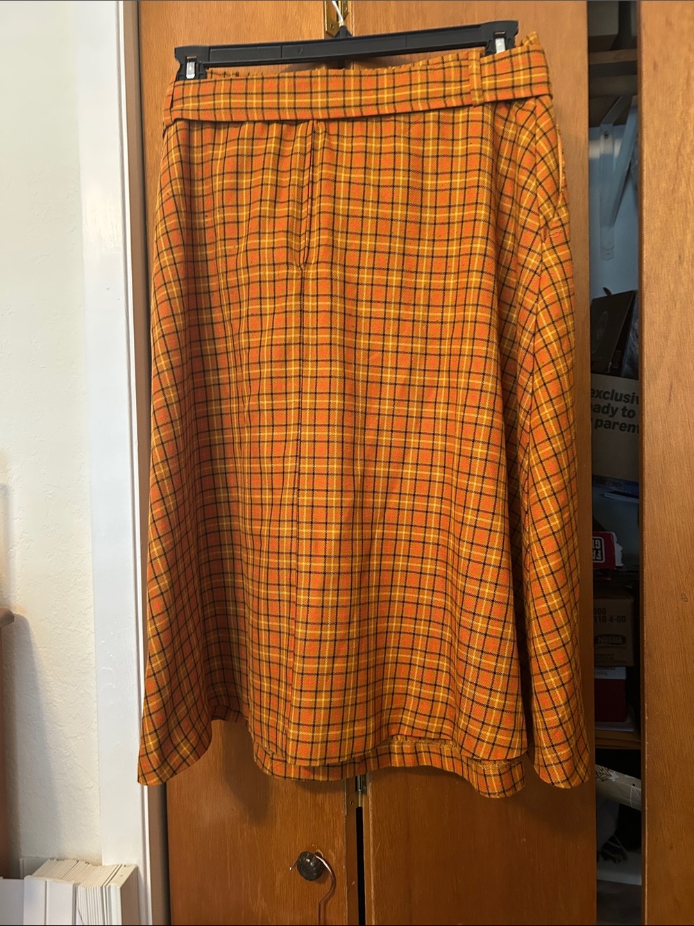 Modcloth Orange Plaid A-Line Skirt with Belt - Picture 4 of 6
